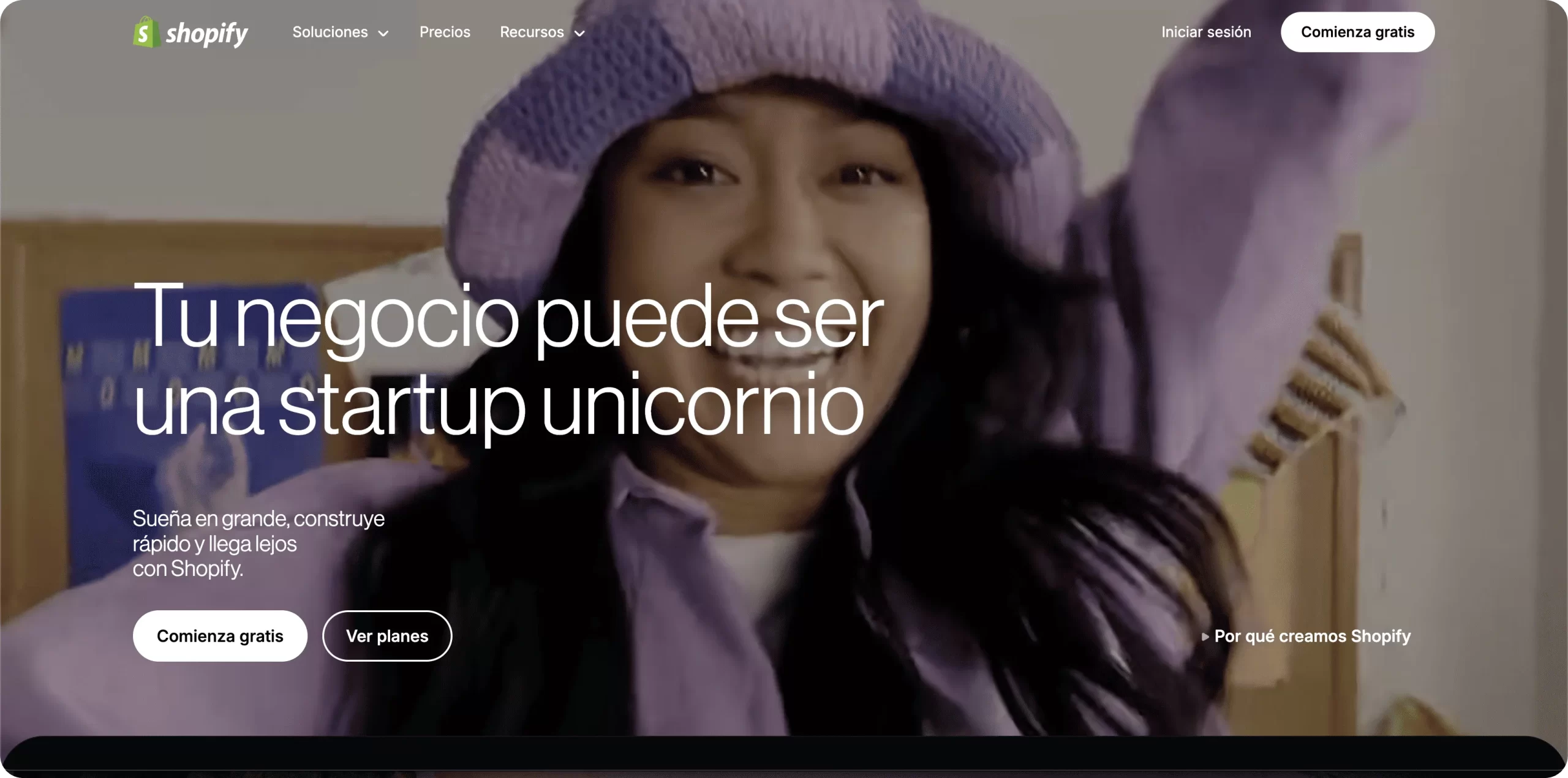 Imagen alusiva a los beneficios de la tienda shopify, esta es la vista del home del sitio web oficial