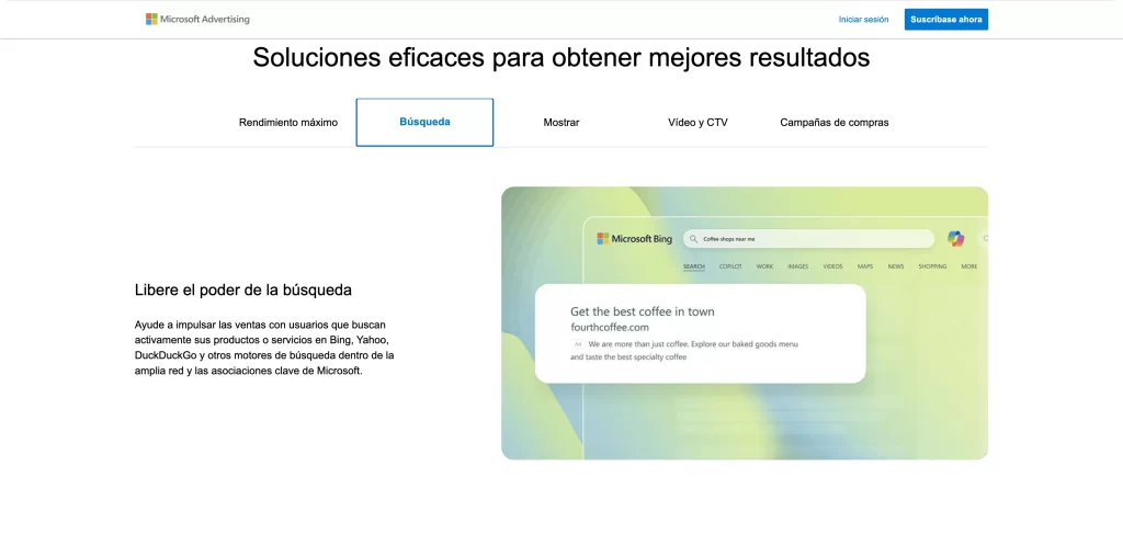 Anuncio patrocinado en los resultados de búsqueda de Microsoft Bing mostrando un ejemplo de publicidad en línea