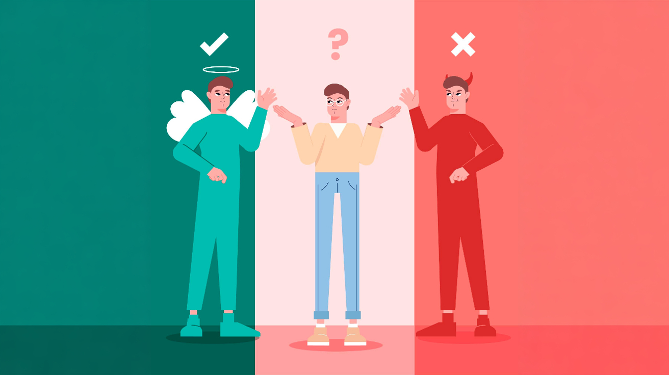 imagen de una persona con dudas de dos opciones haciendo alusión a las dudas entre marketing y publicidad